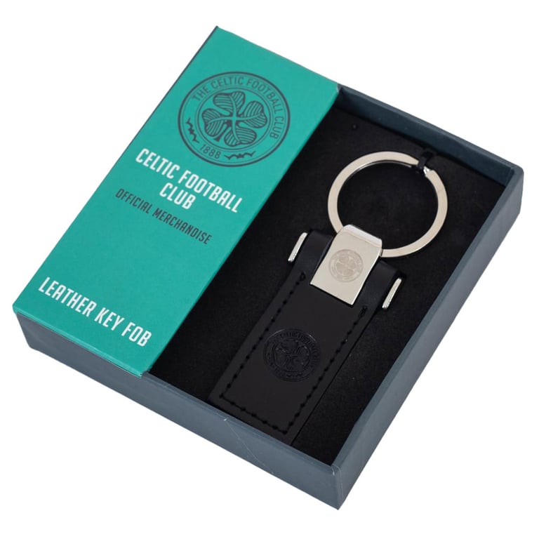 Celtic FC Executive Leather Key Fob with Debossed Crest and Metal Keeper Top