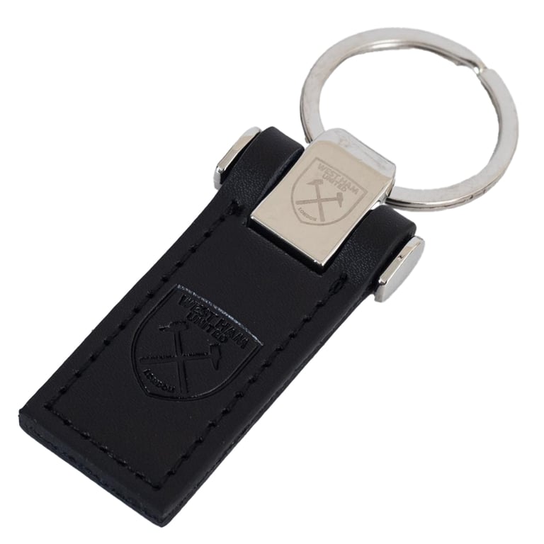 Executive West Ham United FC Leather Key Fob - Debossed Crest Keyring with Metal Keeper Top