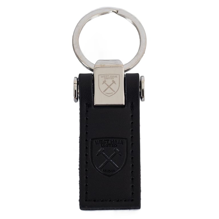 Executive West Ham United FC Leather Key Fob - Debossed Crest Keyring with Metal Keeper Top