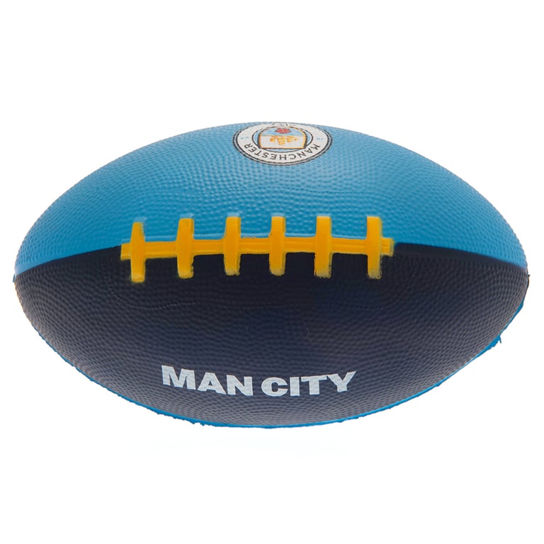 Manchester City FC Mini Foam American Football - Soft & Lightweight Navy Blue Sky Blue Ball with Man City Crest
