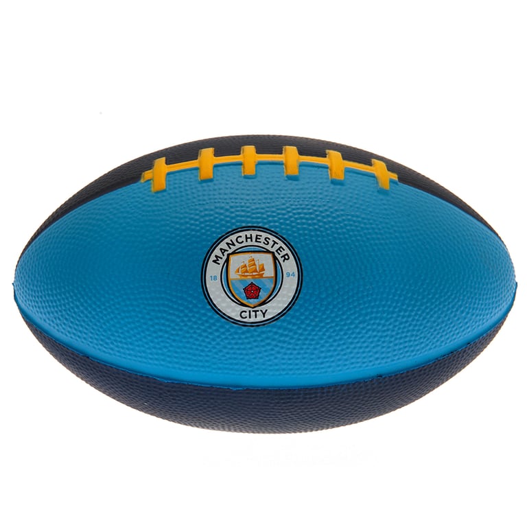 Manchester City FC Mini Foam American Football - Soft & Lightweight Navy Blue Sky Blue Ball with Man City Crest