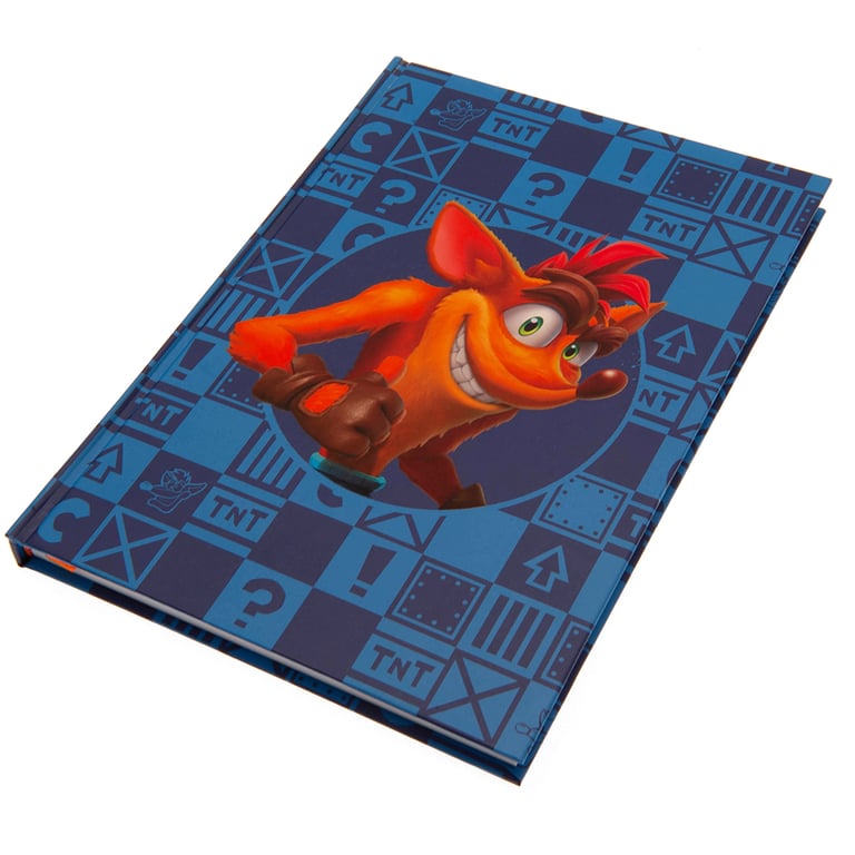 Crash Bandicoot Premium A5 Lined Notebook - Blue Hardback Cover with Bookmark and Coco Design