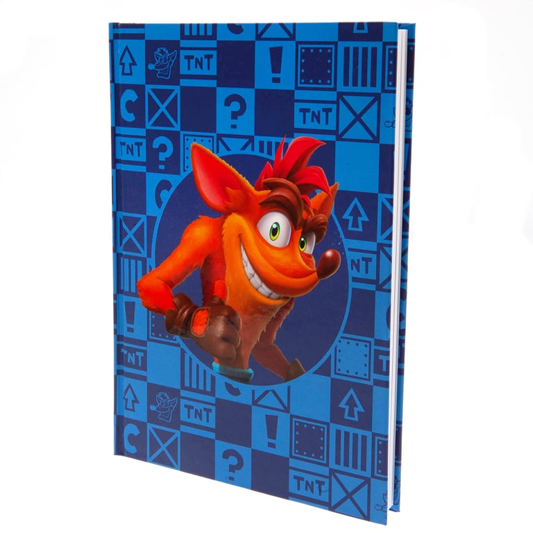Crash Bandicoot Premium A5 Lined Notebook - Blue Hardback Cover with Bookmark and Coco Design