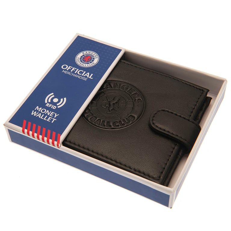 Rangers FC RFID Anti Fraud Black Leather Wallet - Secure Club Crest Design