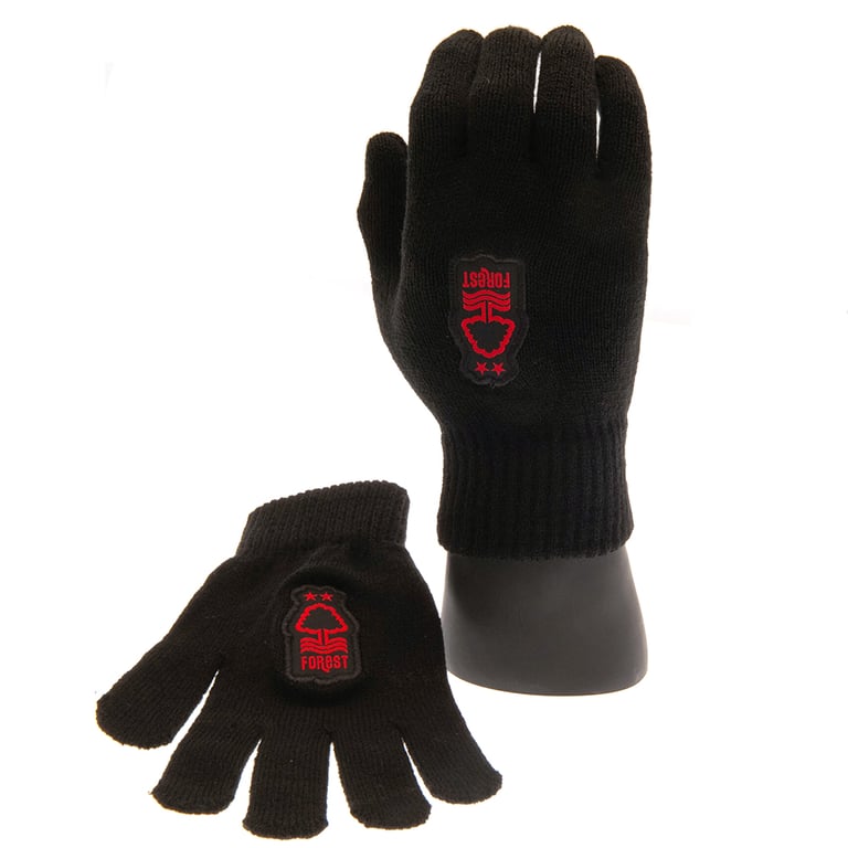 Nottingham Forest FC Junior Knitted Gloves - Black Full Colour Crest Design
