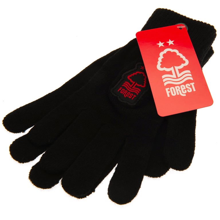 Nottingham Forest FC Junior Knitted Gloves - Black Full Colour Crest Design