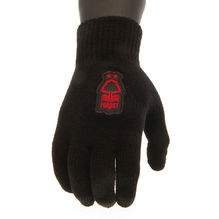 Nottingham Forest FC Junior Knitted Gloves - Black Full Colour Crest Design