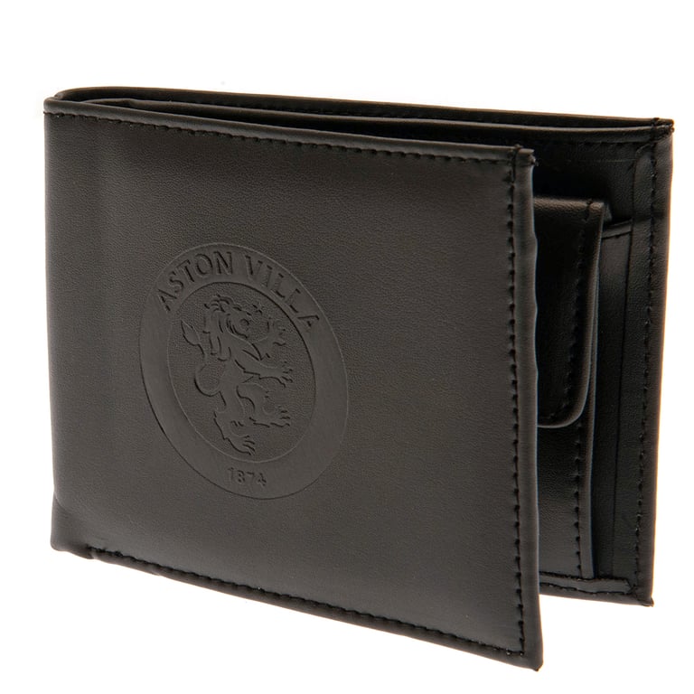 Aston Villa FC Debossed Black PU Wallet - 3 Card Slots & Secure Change Pocket