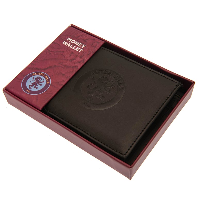 Aston Villa FC Debossed Black PU Wallet - 3 Card Slots & Secure Change Pocket