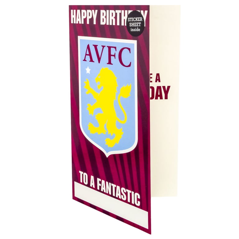 Aston Villa FC Personalised Claret and Blue Birthday Card with Crest and Family Stickers