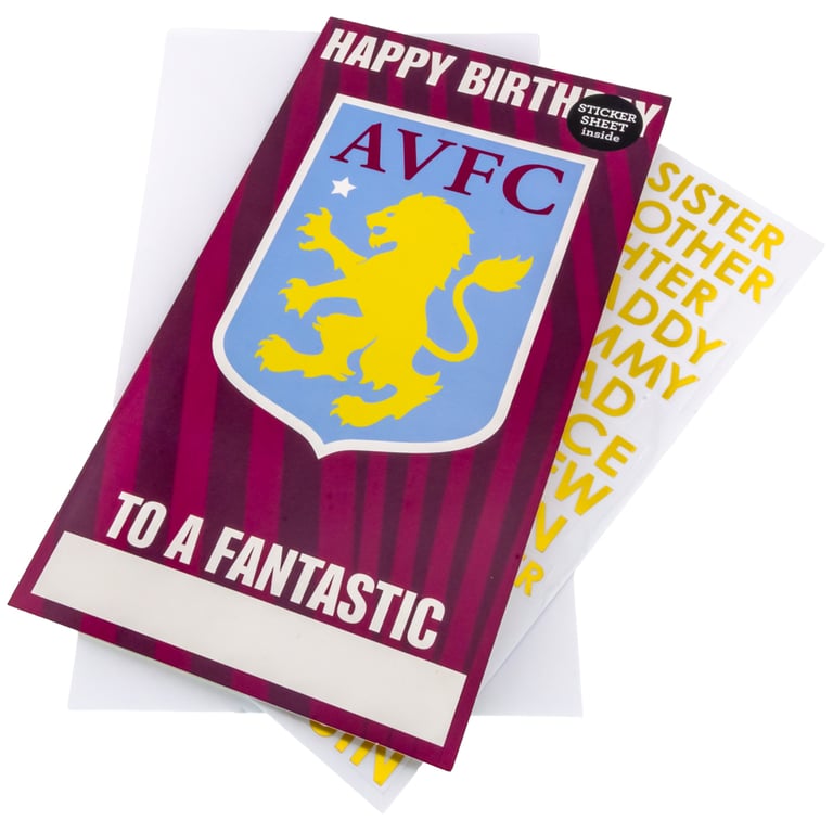Aston Villa FC Personalised Claret and Blue Birthday Card with Crest and Family Stickers