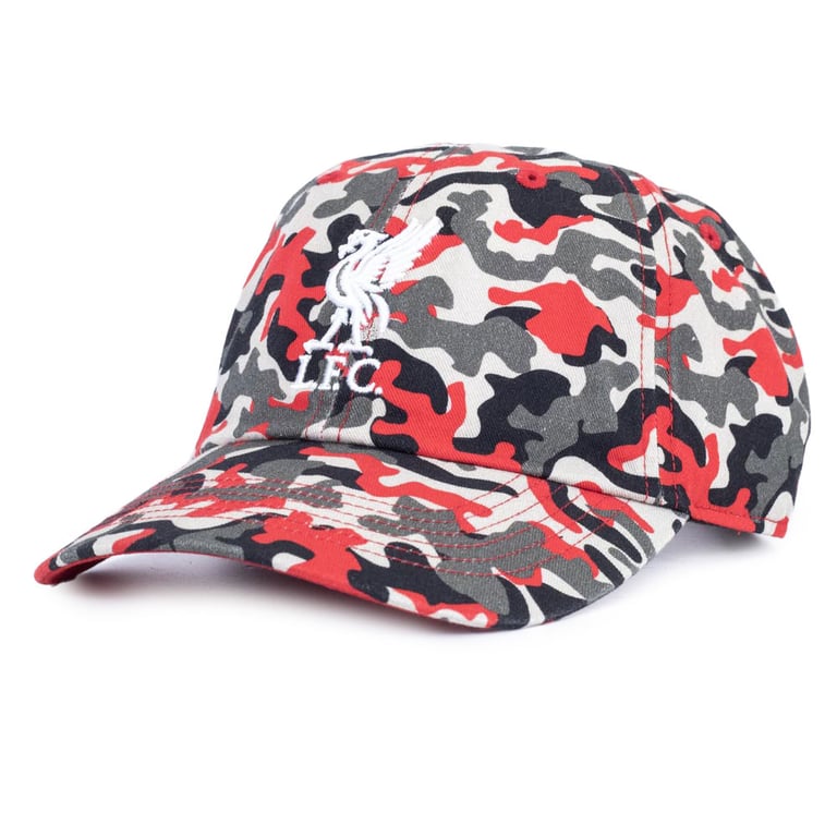 Liverpool FC Curved Brim Camo Cap with Adjustable Buckle and Raised Liverbird Embroidery