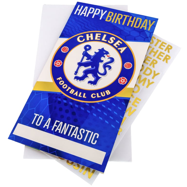 Chelsea FC Personalised Birthday Card - Blue Gloss Finish with Crest and Stadium Graphic