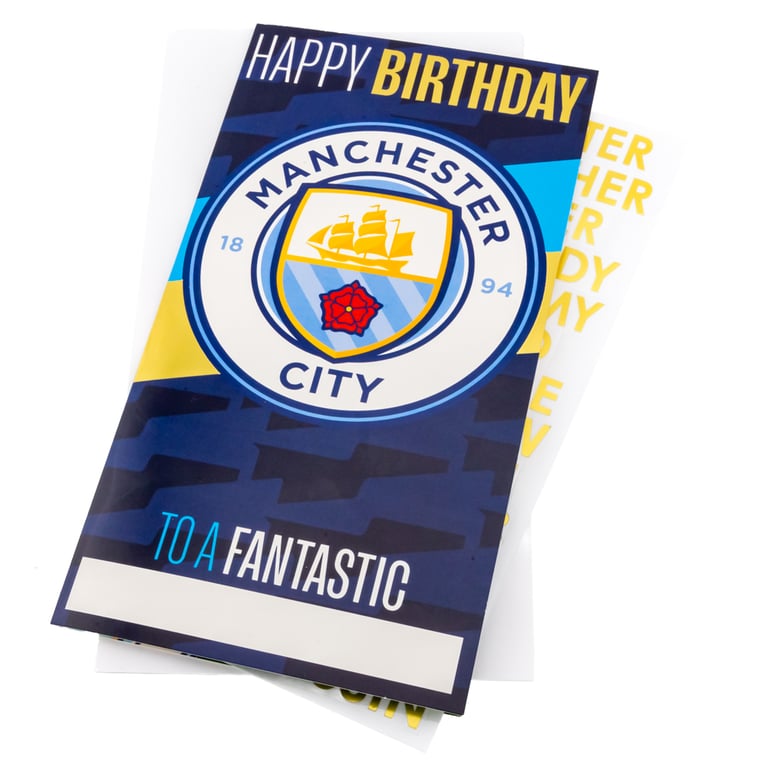 Manchester City FC Personalised Birthday Card - Customisable with Man City Crest and Family Relation Stickers