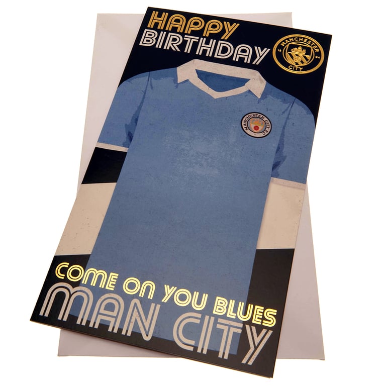 Manchester City FC Retro Style Birthday Card - Blue Gloss Finish Football Fan Gift