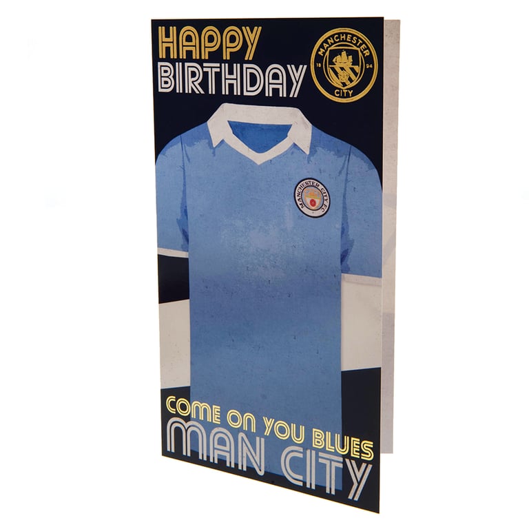Manchester City FC Retro Style Birthday Card - Blue Gloss Finish Football Fan Gift