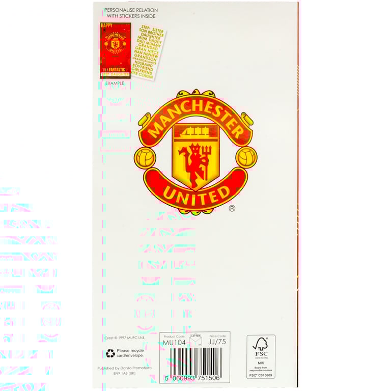 Manchester United FC Personalised Birthday Card with Man United Crest and Family Relation Stickers