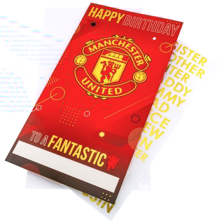 Manchester United FC Personalised Birthday Card with Man United Crest and Family Relation Stickers