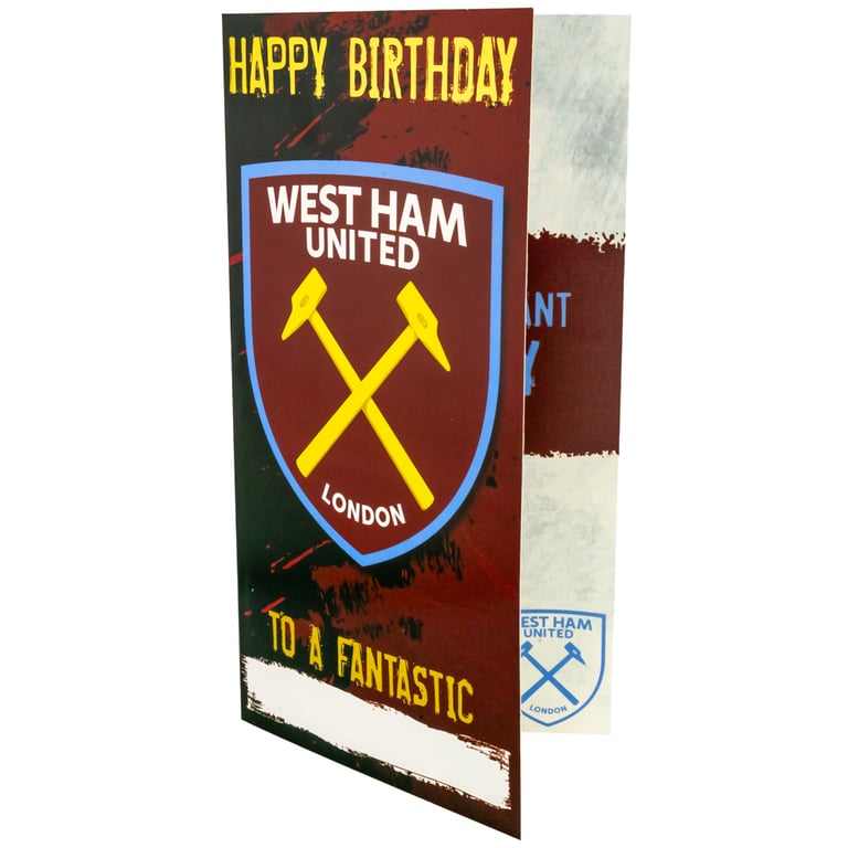 West Ham United FC Personalised Birthday Card - Claret & Blue Crest Design with Stadium Graphic and Family Relation Stickers
