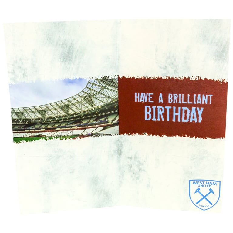 West Ham United FC Personalised Birthday Card - Claret & Blue Crest Design with Stadium Graphic and Family Relation Stickers