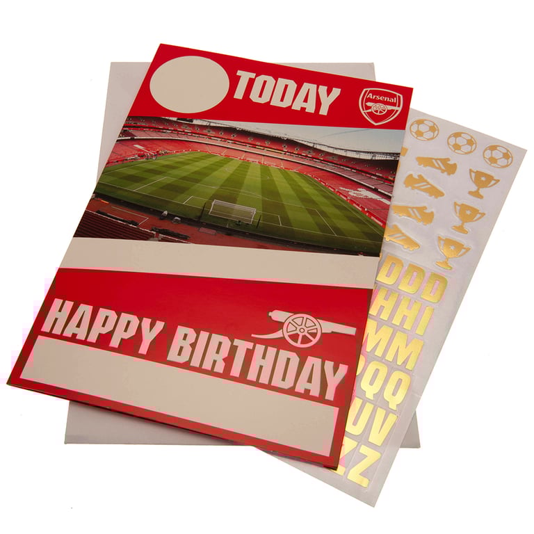 Arsenal FC Personalised Birthday Card with Colourful Glossy Finish and Gold Stickers