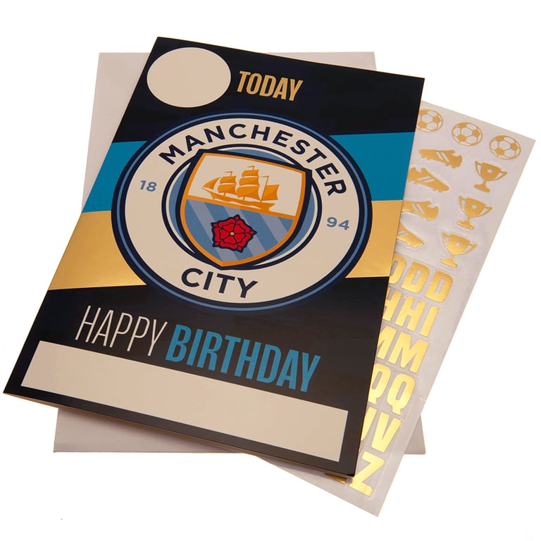 Manchester City FC Personalised Birthday Card With Gold Stickers