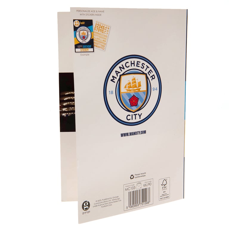 Manchester City FC Personalised Birthday Card With Gold Stickers