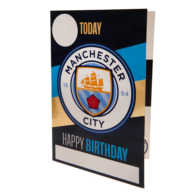 Manchester City FC Personalised Birthday Card With Gold Stickers