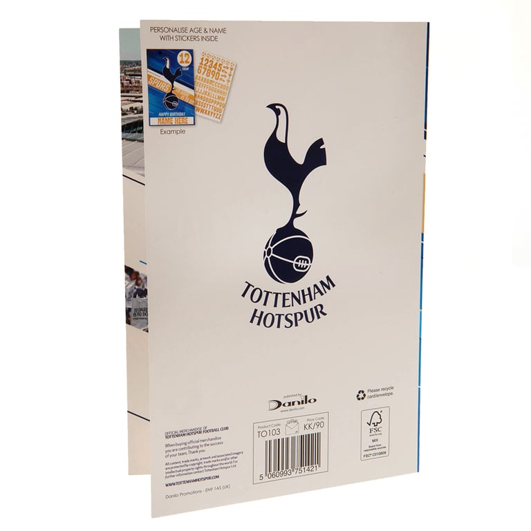 Tottenham Hotspur FC Personalised Birthday Card with Gold Stickers