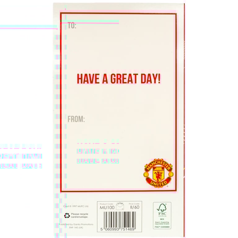 Manchester United FC Glory Glory Birthday Card - Official Team Crest & Message Inside