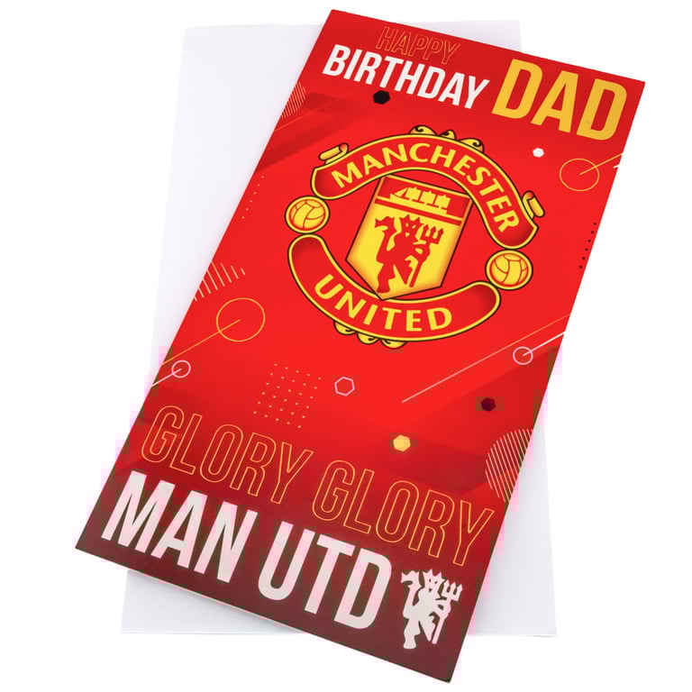 Manchester United FC Dad Birthday Card - Unique Football Fan Gift with Stadium Image and Man Utd Crest