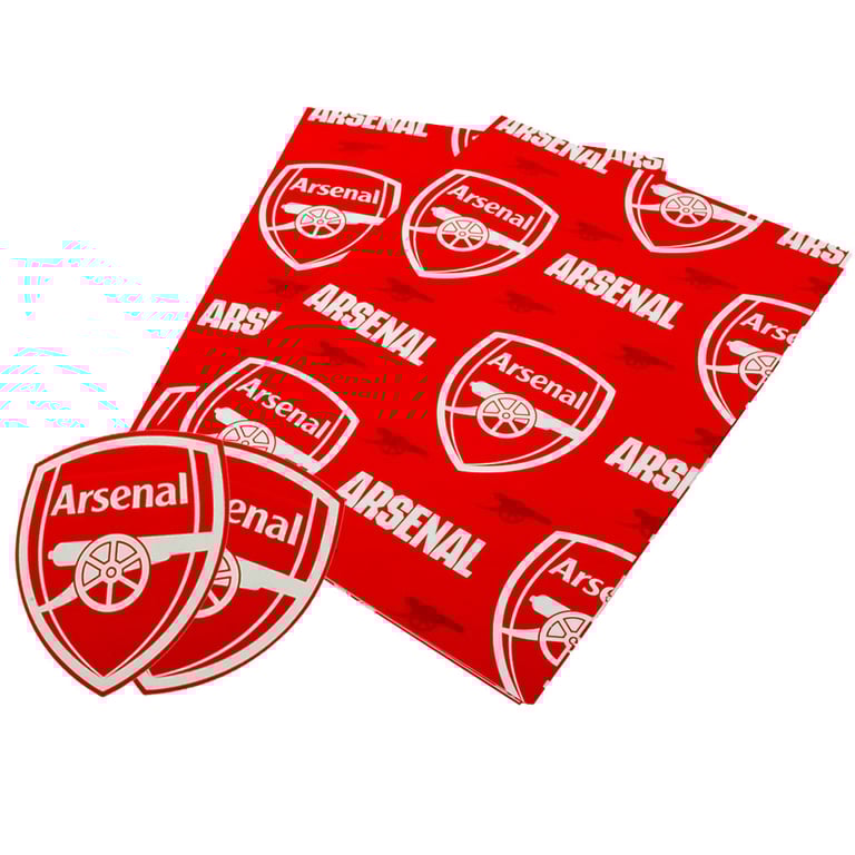Arsenal FC Crested Gift Wrap Sheets - 2 Sheets of Sports Themed Gift Wrapping Paper