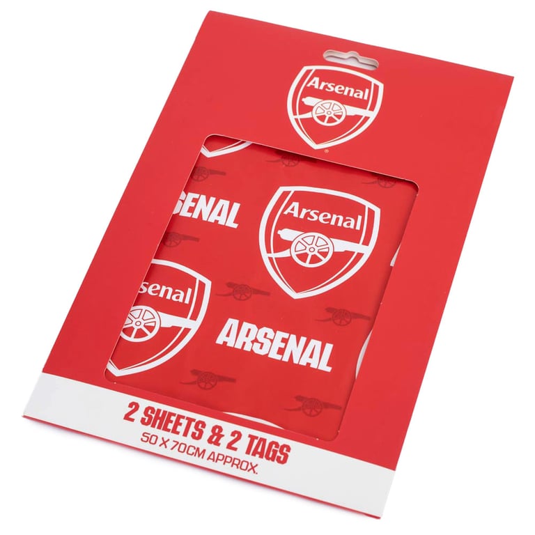 Arsenal FC Crested Gift Wrap Sheets - 2 Sheets of Sports Themed Gift Wrapping Paper