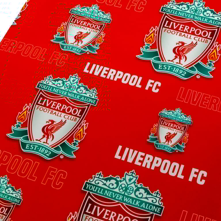 Liverpool FC Crested Gift Wrap - 2 Sheets of Vibrant Red Background Wrap with Football Team Crests and Tags