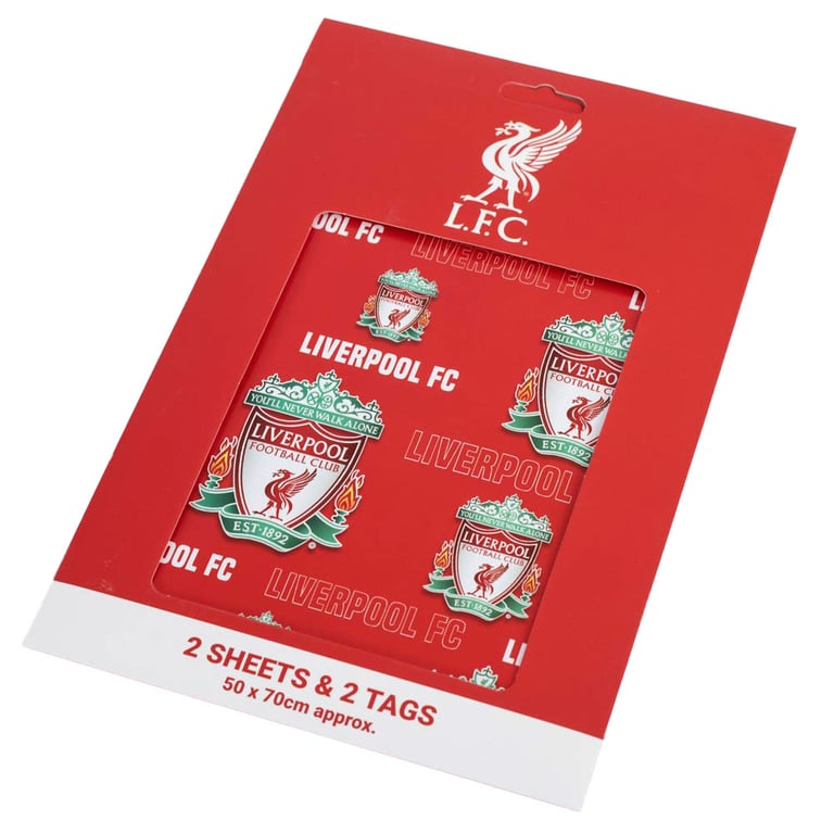 Liverpool FC Crested Gift Wrap - 2 Sheets of Vibrant Red Background Wrap with Football Team Crests and Tags