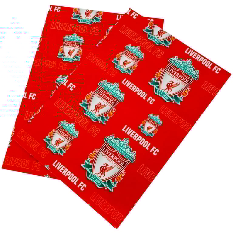 Liverpool FC Crested Gift Wrap - 2 Sheets of Vibrant Red Background Wrap with Football Team Crests and Tags