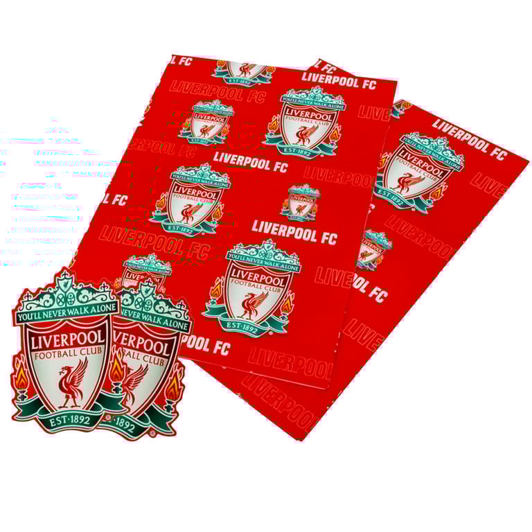 Liverpool FC Crested Gift Wrap - 2 Sheets of Vibrant Red Background Wrap with Football Team Crests and Tags