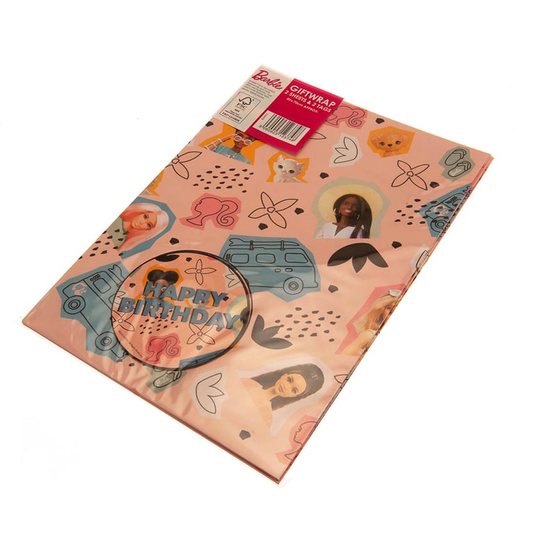 Barbie Gift Wrap - Vibrant Gift Sheets & Pink Tags for Birthday Presents