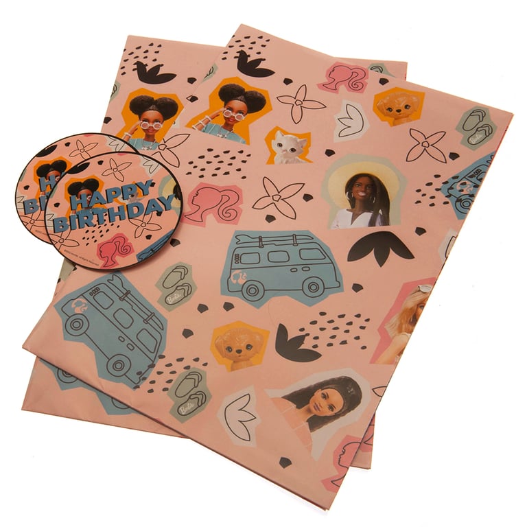Barbie Gift Wrap - Vibrant Gift Sheets & Pink Tags for Birthday Presents