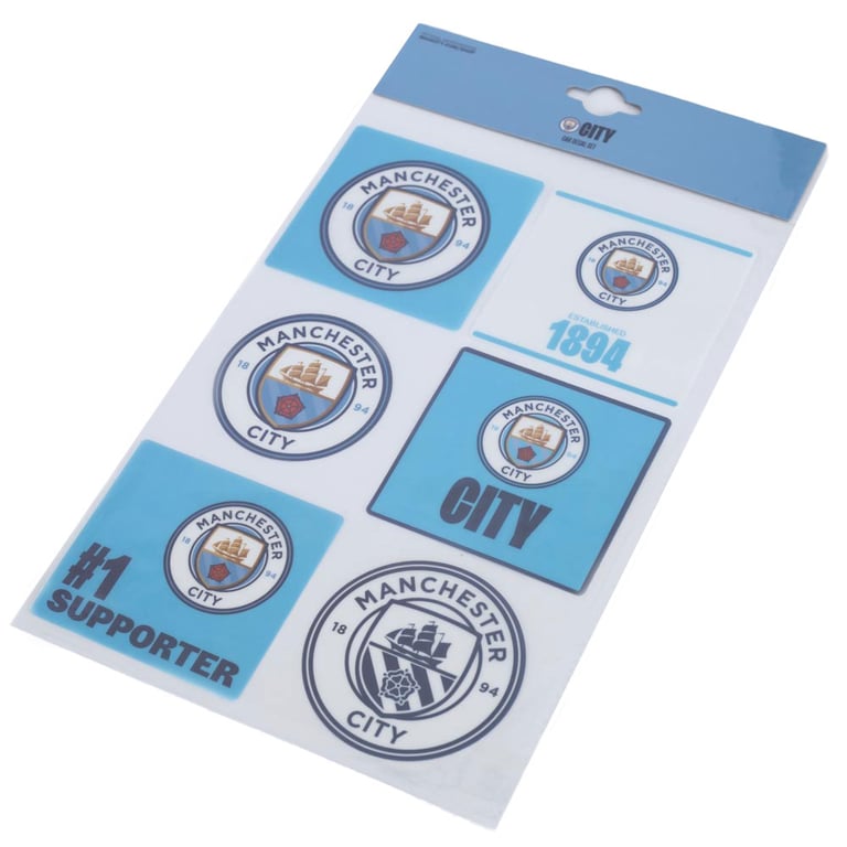Manchester City FC High Quality Car Decal Set - 6 Assorted Designs on A4 Gloss Finish Sheet
