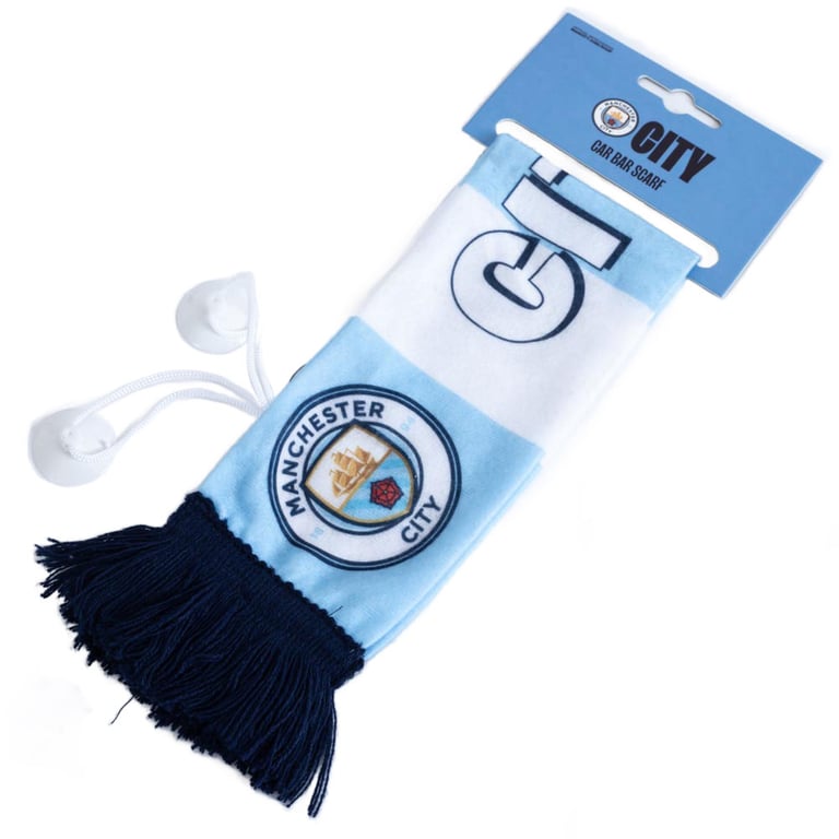 Manchester City FC Mini Car Bar Scarf with Crest and Tassel Details