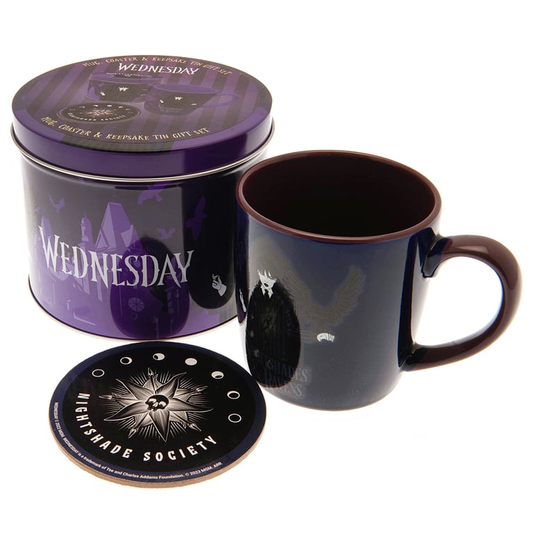 Wednesday Ceramic Mug & Cork Coaster Gift Set in Tin