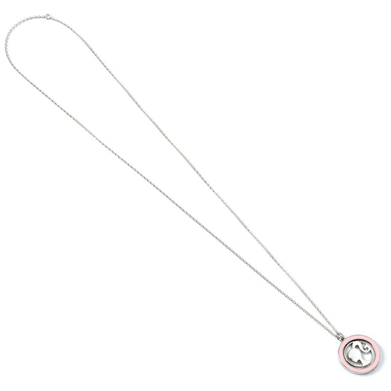Official Barbie Spinning Silhouette Necklace - Pink Enamel & Silver Tone Chain