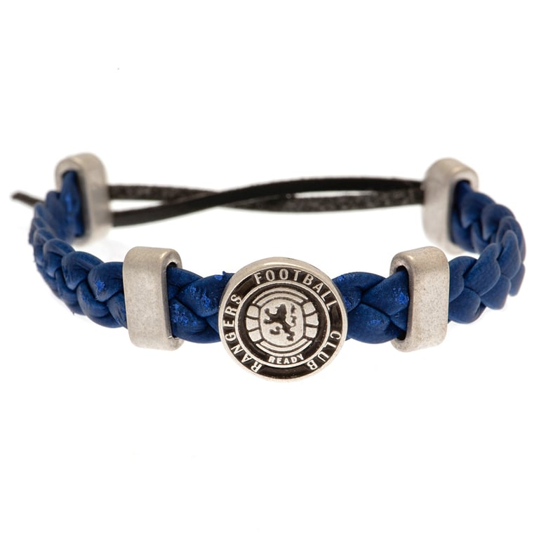 Rangers FC PU Slider Bracelet - Adjustable Old Silver Zamak Alloy Crest Engraved Fashion Band