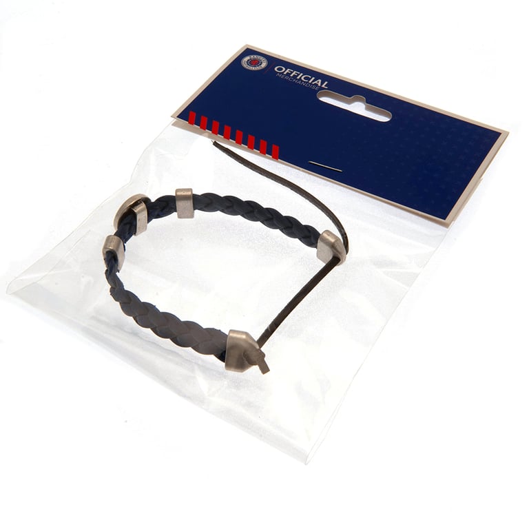 Rangers FC PU Slider Bracelet - Adjustable Old Silver Zamak Alloy Crest Engraved Fashion Band