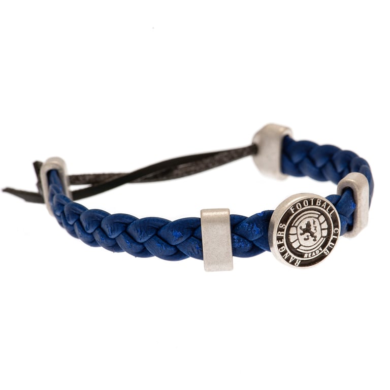 Rangers FC PU Slider Bracelet - Adjustable Old Silver Zamak Alloy Crest Engraved Fashion Band