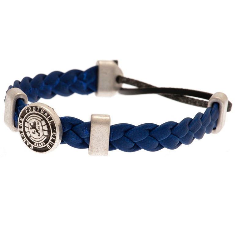 Rangers FC PU Slider Bracelet - Adjustable Old Silver Zamak Alloy Crest Engraved Fashion Band