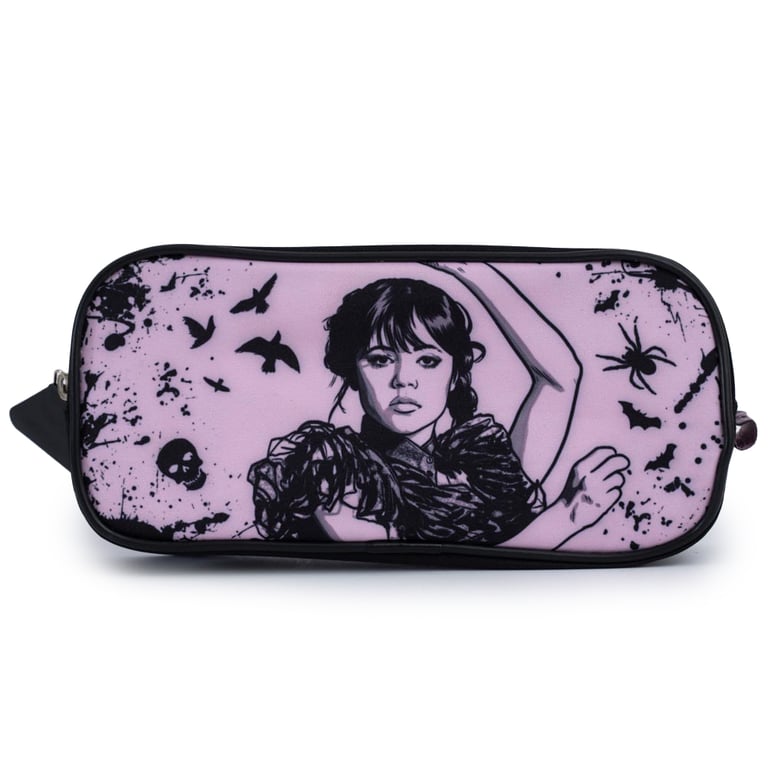 Wednesday Darkness Pencil Case - Black Zipped Stationery Organizer with Wednesday Addams Design