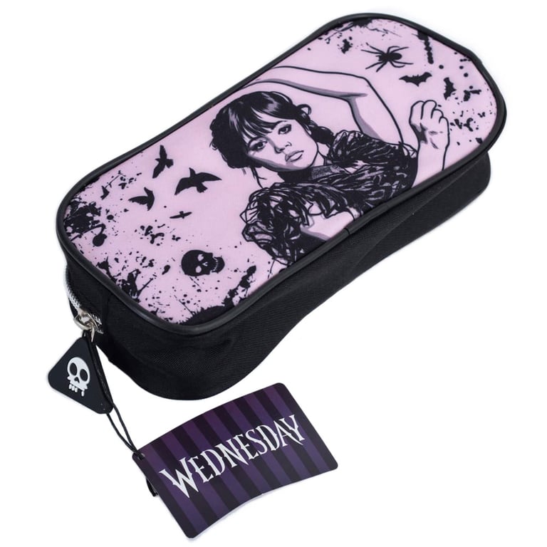Wednesday Darkness Pencil Case - Black Zipped Stationery Organizer with Wednesday Addams Design