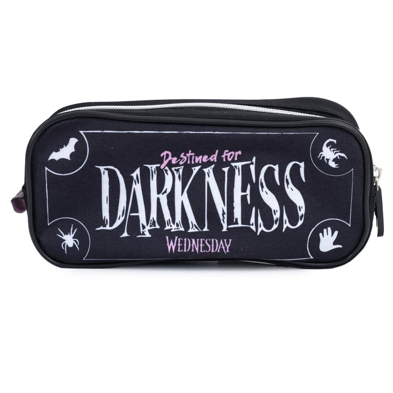 Wednesday Darkness Pencil Case - Black Zipped Stationery Organizer with Wednesday Addams Design